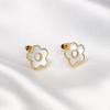 New Simple 18K Gold Titanium Steel Small White Shell Flower Stud Earrings - Non-fading Jewelry.