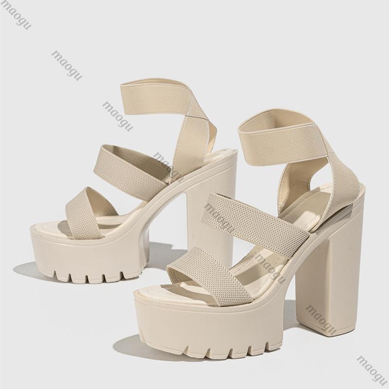 Shoes Woman Punk Style Chunky High Heels Platform Sandals Women Open Toe Slip On Stretch Ankle Strap Summer Female Zapatos Mujer
