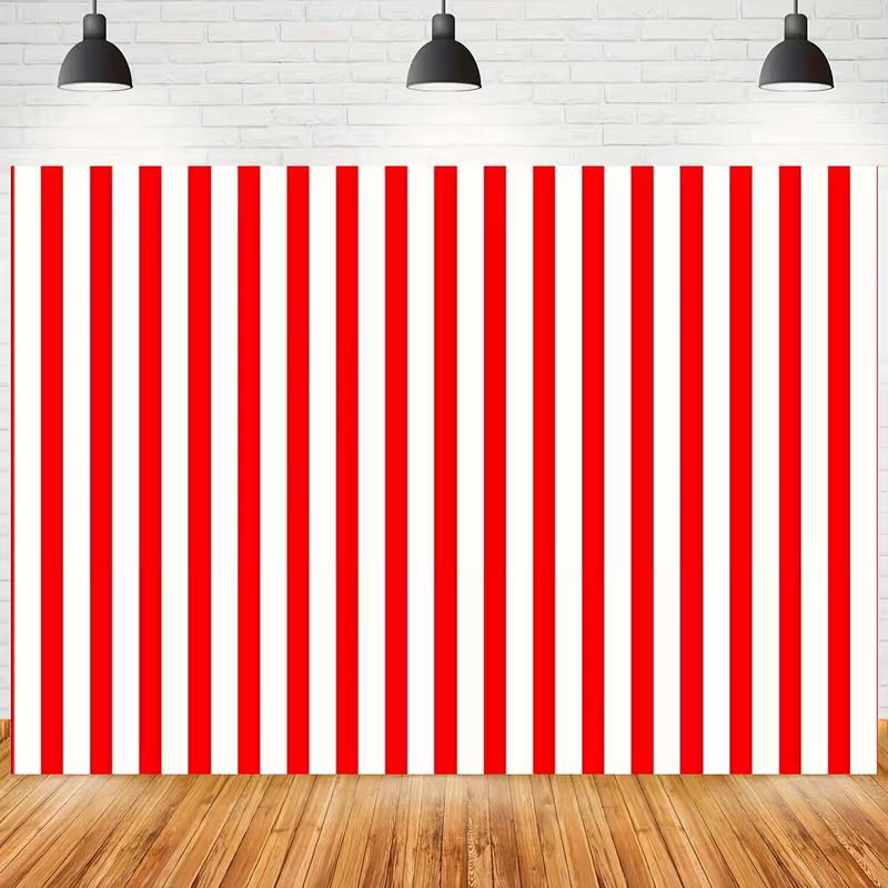 2D Flat Red White Striped Backdrop Carnival Birthday Party Background for Photoshoot
