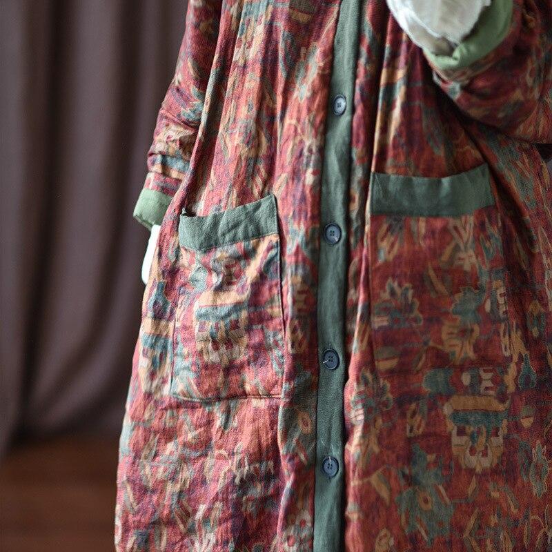 Johnature женские винтажные длинные парки с цветочным принтом — фото 5