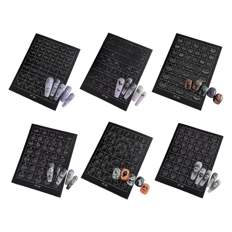 Nail Art Stickers Halloween Party Nail Designs With Spooky Skeleton Patterns Quick Apply Reusable Nail Decorations For Costume Event