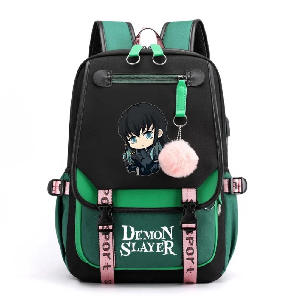 Anime Tokitou Muichirou Printed Shoulder Backpack Teenagers Outdoor USB Zipper Rucksack High Quality Backpacks