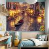 Arazzo 2D Città sull'Acqua di Venezia, Gira in Gondola Notturna e Case sui Canali Wall Art per Arredamento Casa