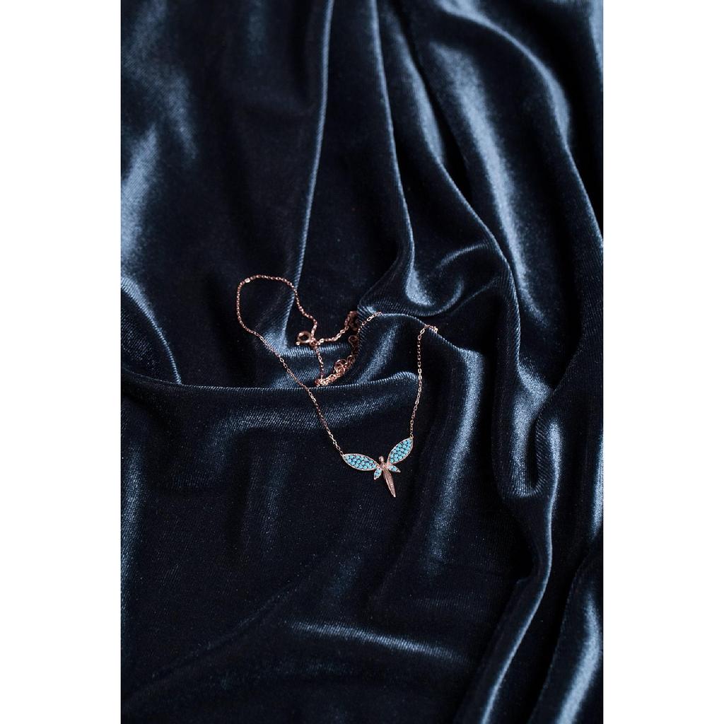 Libellen-Modell, türkisfarbener Stein, 925er-Sterlingsilber vergoldete italienische Halskette