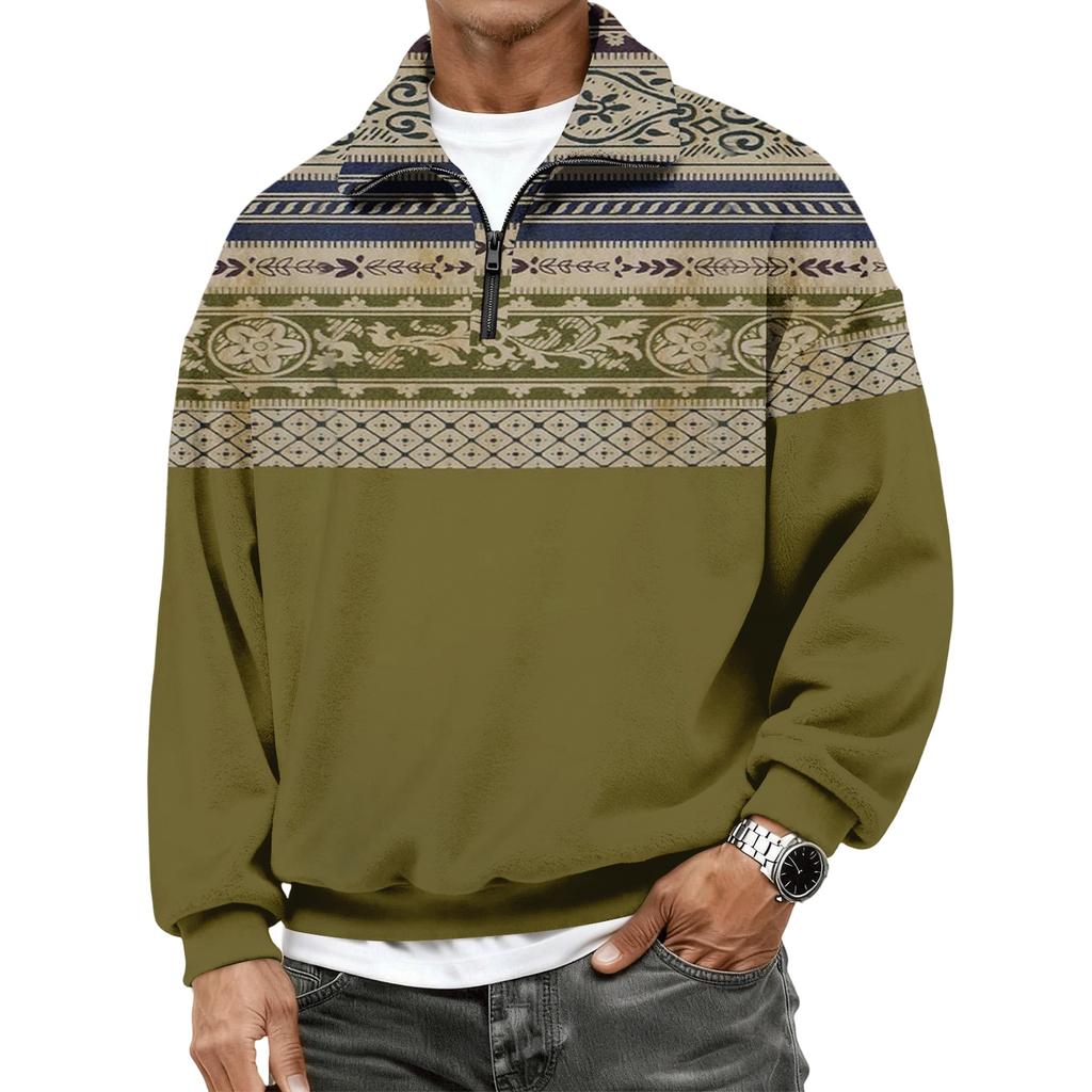 Men's Casual 1/4 Zip Flannel Long Sleeve Sweatshirt