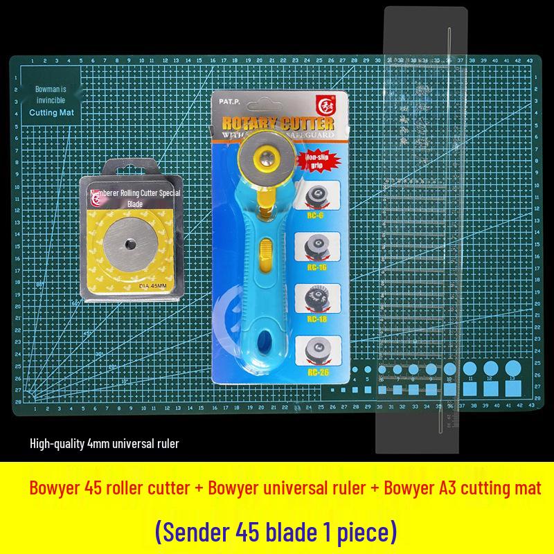 Leather & Rubber Cutting Tool Set: Rotary Cutter, Taper Ruler, Trapezoidal Ruler, and Cutting Mat
