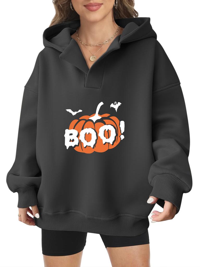 2025 real pumpkin autumn and winter Halloween velvet hooded sweater female American trendy cartoon printing thickened