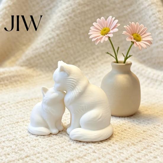Couple Anniversary Keepsake 3D Printed Cat Figurine, Cute Mother And Baby Kitten Statue, Housewarming Gift for Friends Minimalist Animal Ornament