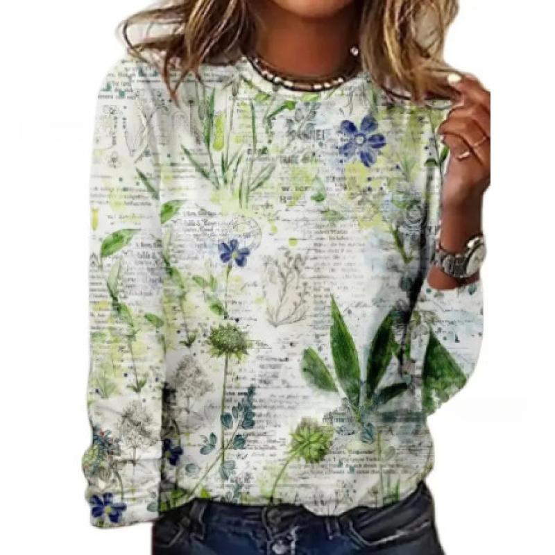Popular Style Printed Long Sleeve T-shirt Floral Print Women's Clothing