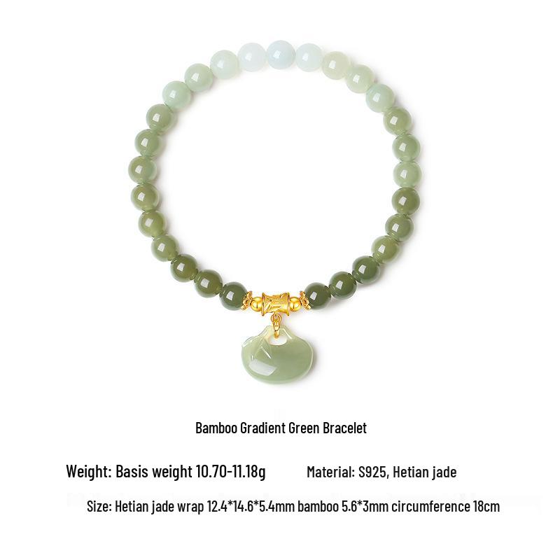 Gradient Green Ferris Wheel Jade & Enamel Flower Bracelet, Women’s S925 Sterling Silver, National Style