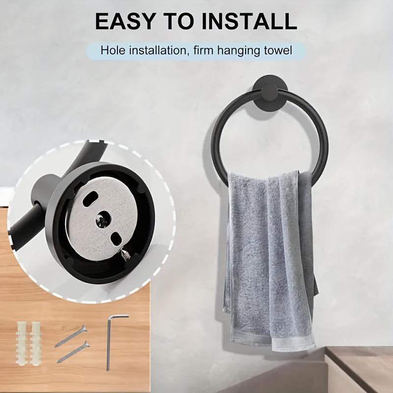 Stainless Steel Bathroom Set: Towel Ring, Towel Bar, and Tissue Holder.