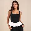 European and American Sleeveless Vest Women's Black and White Halter Top Summer Thin A-shaped Skirt Splicing Pleated Edge Top