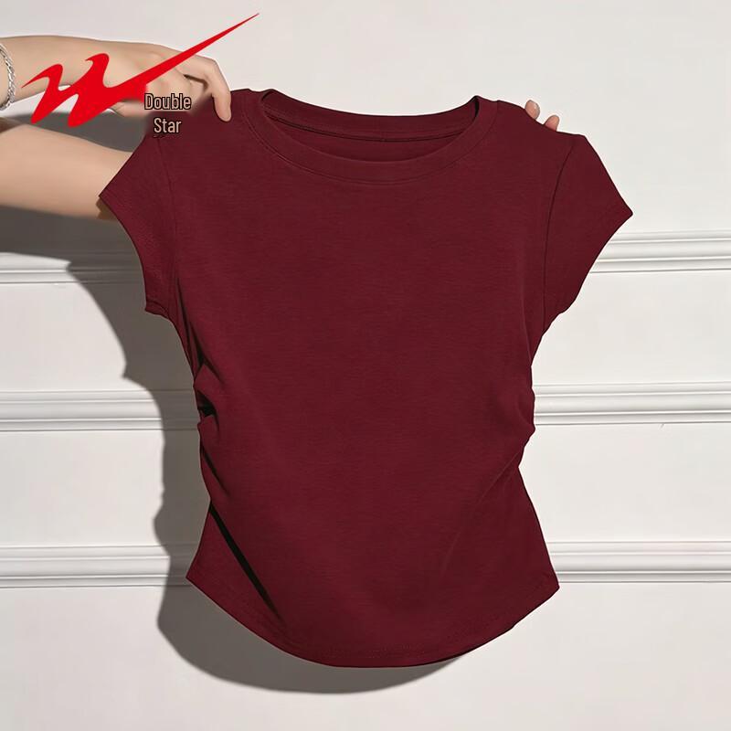 Shuangxing Women's Pleated Round Neck T-Shirt