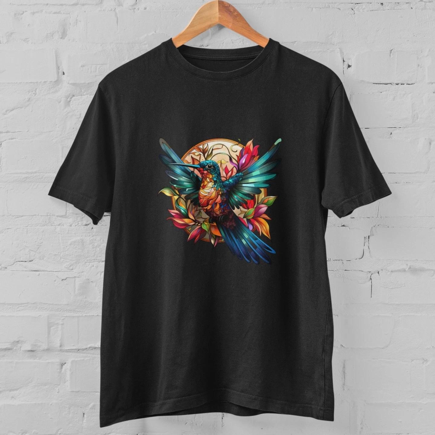 Colorful Hummingbird T Shirt Floral Bird Graphic Tee Nature Lover Gift Unisex S