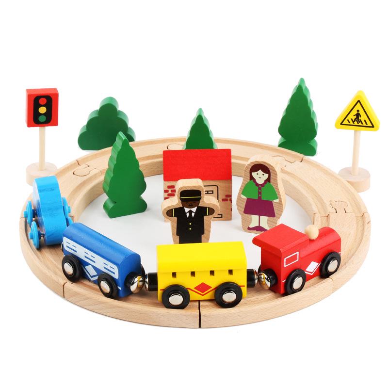 Children'S Wooden Early Education 32 Pieces Simulation Track Small Train Urban Traffic Road Parent-Child Set Toys