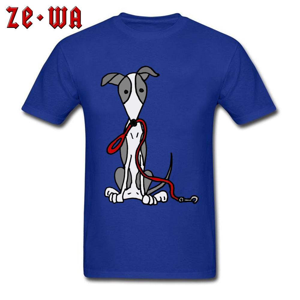Funny Mens T Shirt Dark Grey Tshirts 100 Cotton Clothes Greyhound Dog With Red Leash Cartoon Tops Tees Summer Fall Tshirt