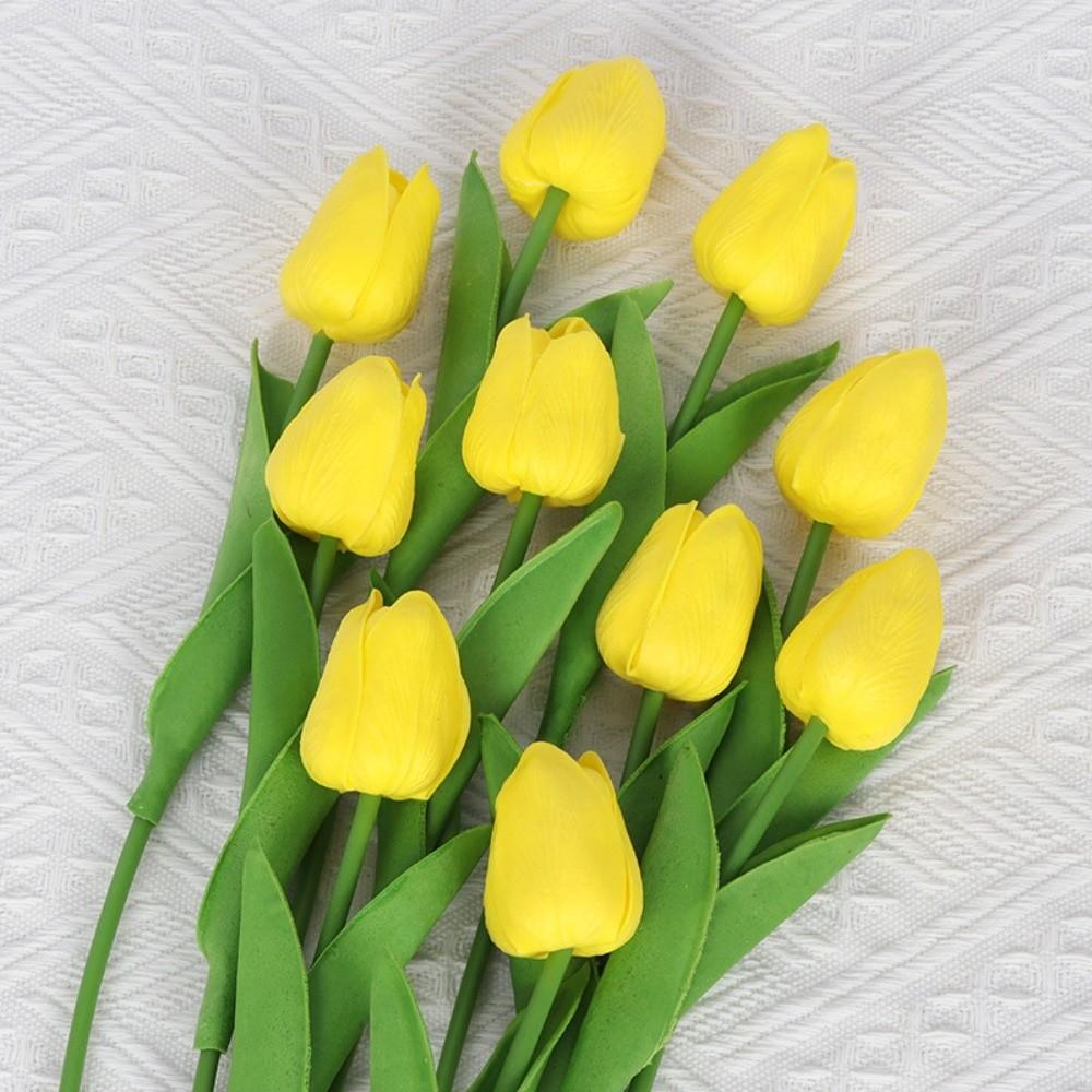 10pcs Artificial Tulips Flower Bouquet Long Branch Real Touch Artificial Tulips Fade-Resistant Tulips Fake Flower Event Decor