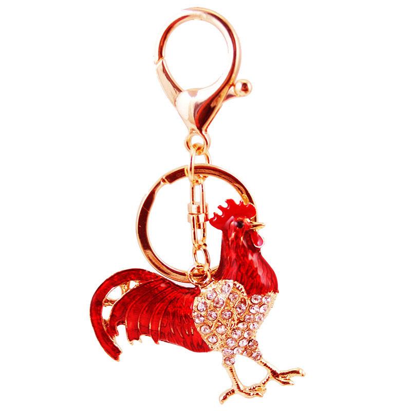 Bunte Strass Hahnen Hühner Schlüsselanhänger Luxus Metall Chinesisches Tierkreiszeichen Hühner Schlüsselanhänger Handtaschen Anhänger Schmuck Zubehör