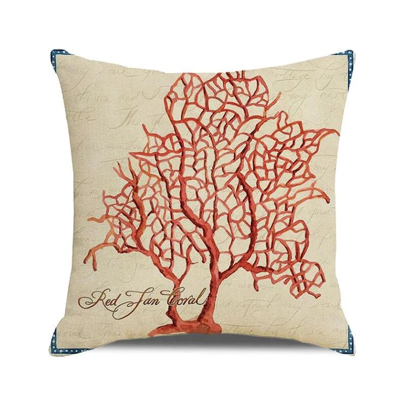 

45x45cm Watercolor Coral Marine Life Cushion Cover Custom Fish Animal Plant Linen Pillow Cases Sofa Home Decoration Pillowslip 20x20Inch