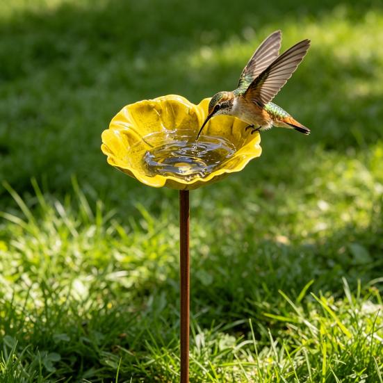 Estaca de Flor de Metal para Jardim Abelha Feita à Mão Estação de Rega Inserção no Solo Banho de Pássaro Alimentador Tigela de Bebida para Borboleta Decoração Externa para Jardim Quintal Gramado