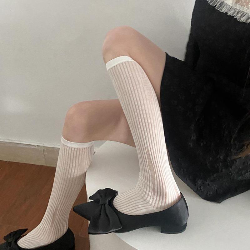 Calze da donna stile giapponese Calzini alti al ginocchio Calzini lunghi in nylon trasparente ultrasottile Calzini al ginocchio JK Lolita per ragazze dolci