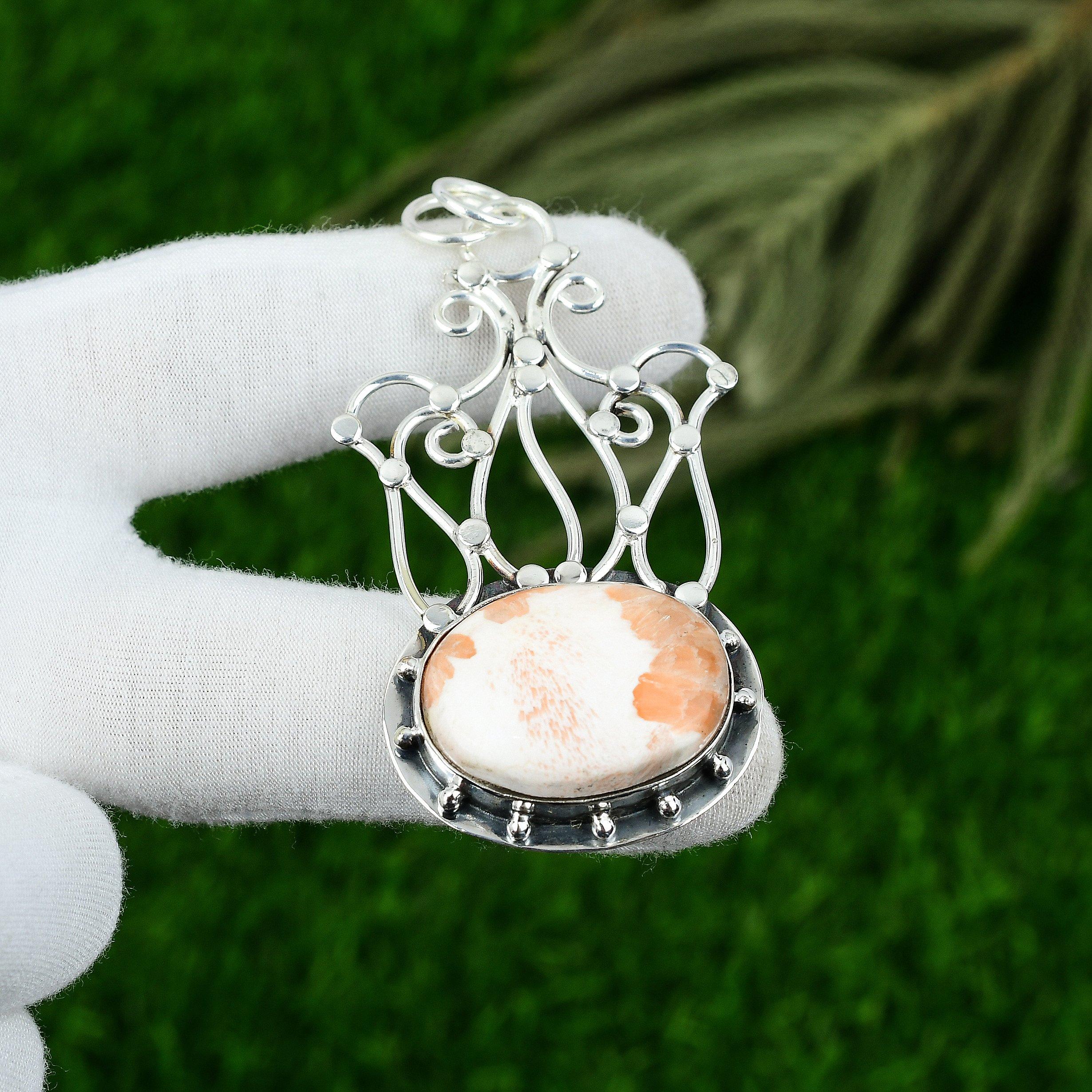 

Birthday Gift For Her Natural Scolecite Gemstone Pendant 925 Sterling Silver