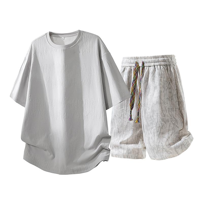 Sports Suit Men s Casual Pants Quick-drying T-shirt Men s Pants Men s Two-piece Suit Men s Clothing 2XL светло-серый
