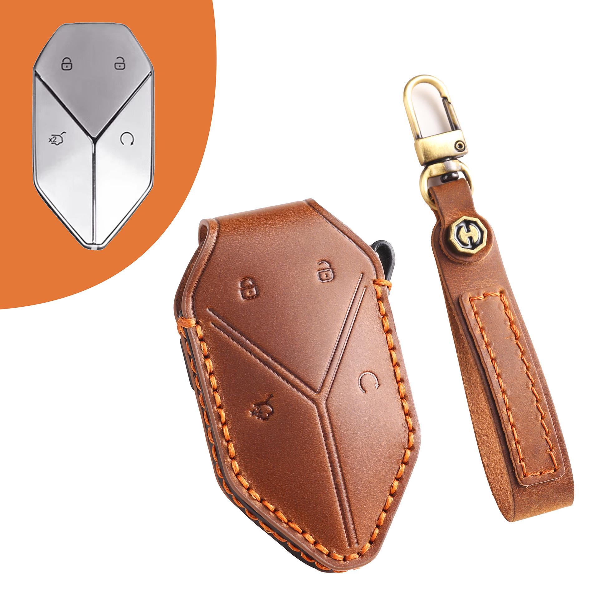 

Чехол для ключа из натуральной кожи Leopard для моделей BYD Leopard 3, 5 и 8 коричневый