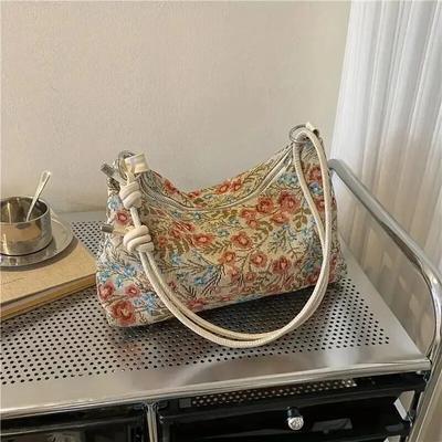 Damen Einfache Vielseitige Hobo Bag Handtasche Retro Print Unterarmtasche Große Kapazität Stilvolle Lässige Canvas Umhängetasche