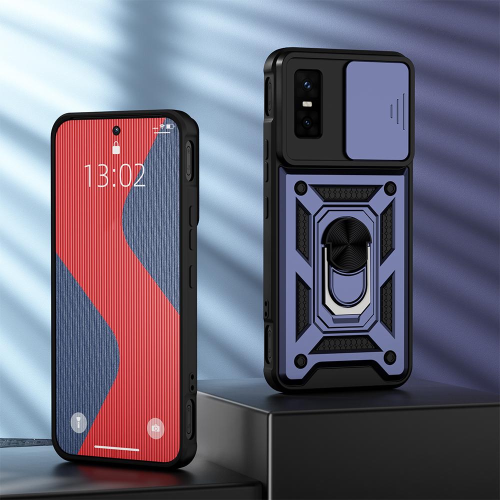 KEYSION Shockproof Armor Case for Infinix GT 30 Pro Slide Camera Lens Protection Ring Stand Phone Cover for Infinix GT 30 Pro 5G