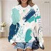 Women Plus Size Round Neck Long Sleeve Abstract Geometric Plant Print Sweatshirt Pullover
