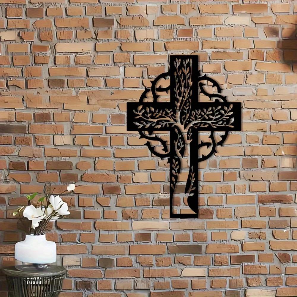 Tree of Life Cross Metal Wall Art Handmade Iron Christian Religious Home Decor Spiritual Gift TY6703