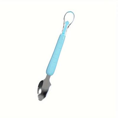 1pc/2pcs Double Head Silicone Food Spoon For Restaurant, Food Feeding Silicone Soft Spoon, Stainless Steel Fruit Scraping Mud Spoon For Purees