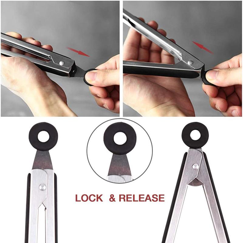 4Pcs Stainless Steel Kitchen Food Tong Set with Silicone Tips Cooking Tong Set BBQ Serving Tong Spatula Tong Kitchen Baking Tool