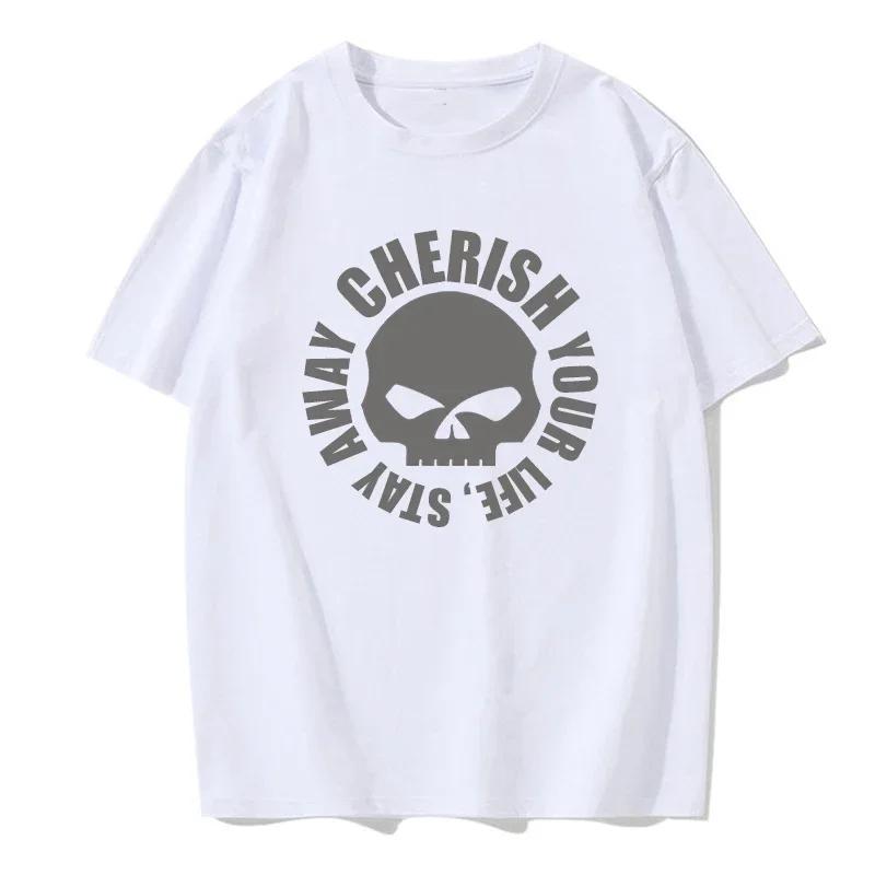 Men's Summer T-shirt Letter Skull Pattern Printed Solid Color Round Neck Solid Color Fashion Casual T-shirt Men's Top