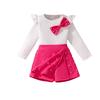 Kindermode Langarm-Oberteil mit einer großen Schleife und Perlenrock-Hose-Set, Herbst Mädchen Freizeitset