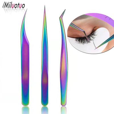 4 Pieces Straight and Curved Tip Tweezers Eyelash Extension Tweezers, Stainless Steel False Lash Application Tools