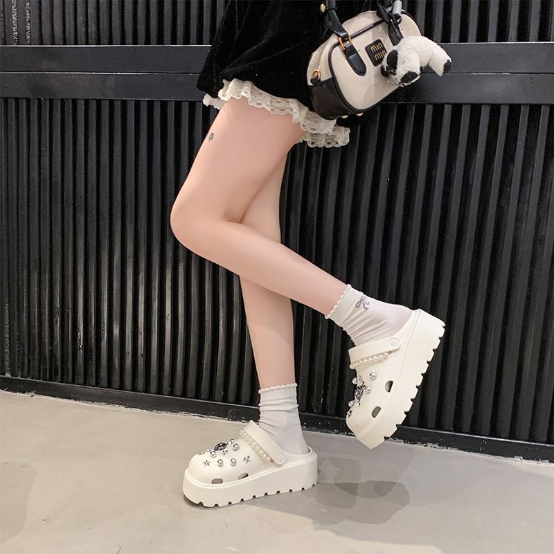 Internet Celebrities Heightening Muffin Cool Slippers Wear Non-slip Thick-soled Hole Shoes Women's 2025 Summer and Autumn New Bag Head Slippers