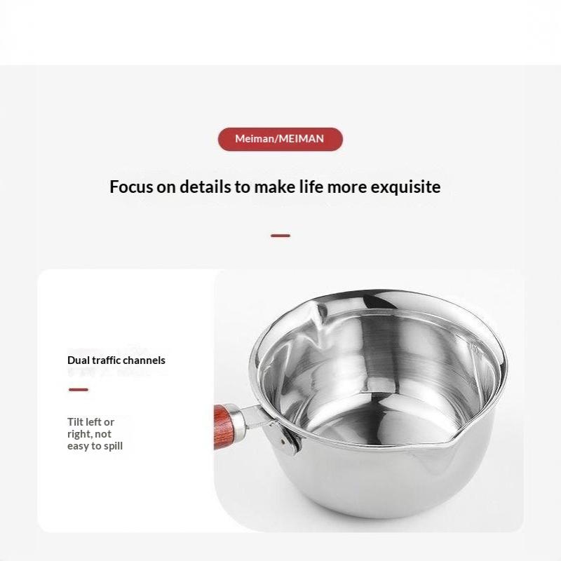 BPA Free Stainless Steel Oil Pot Fast Heating Anti-Scald Wooden Handle Dripless for Home Kitchen Seasoning Oil Pouring