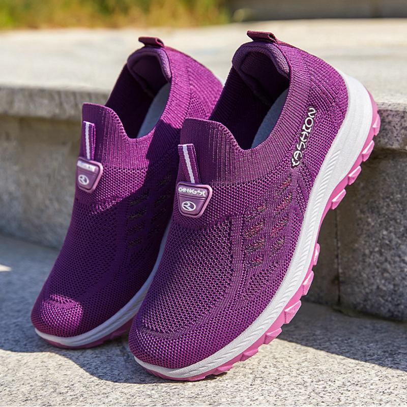Zapatos de Mujer Primavera Nuevos Zapatos de Tela Zapatos de Mujer Casual Zapatos de Mamá Zapatos Calcetín Fly-Knit Zapatillas de Suela Blanda Zapatos de Mujer
