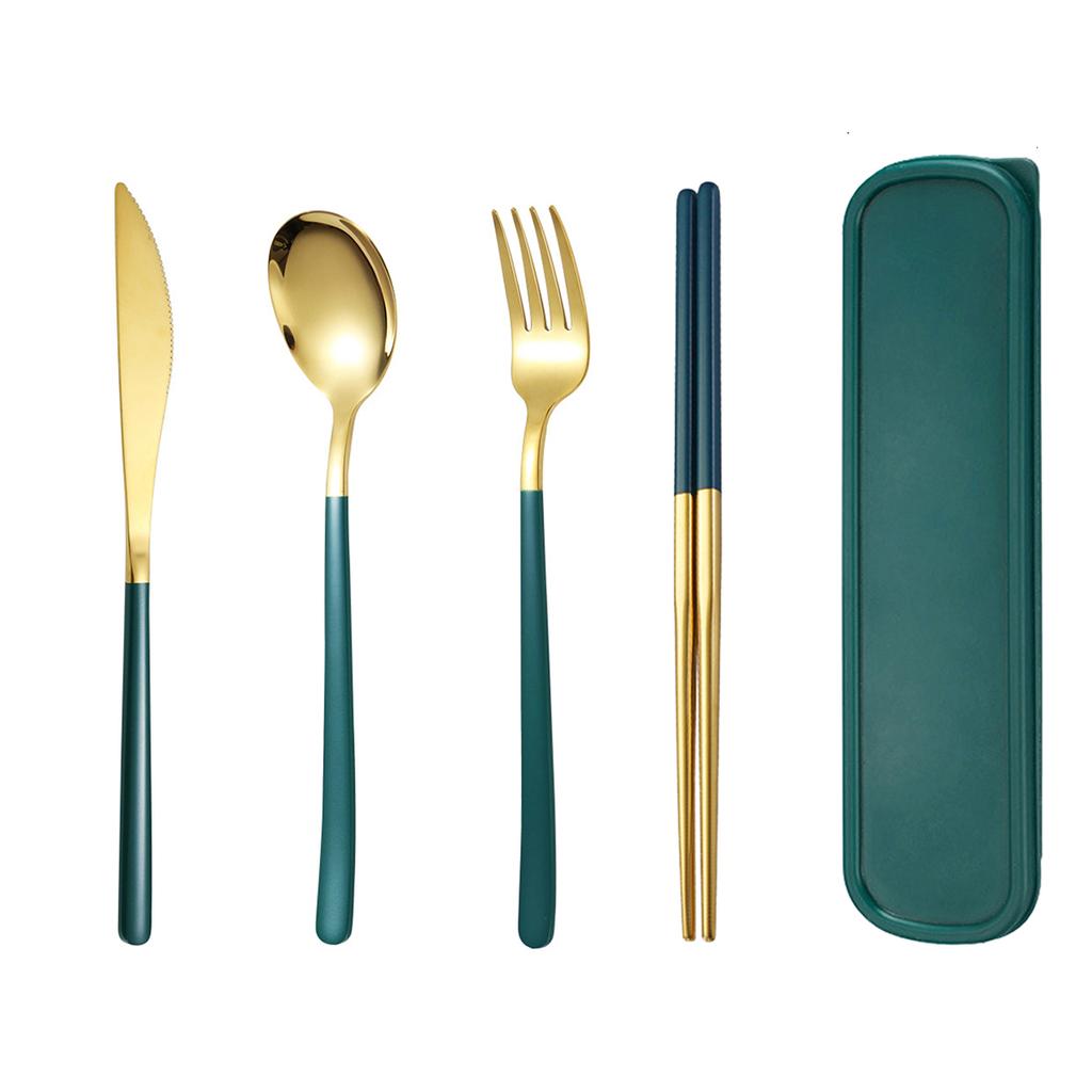 4pc Stainless steel tableware knife and fork spoon chopsticks tableware suit students go to school the portable suit