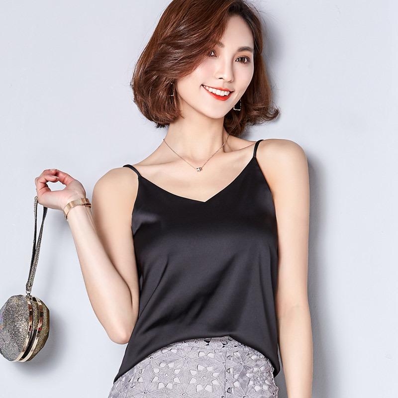 All Season Sexy V-neck Loose Satin Suspender Vest for Women In Summer Versatile Korean Version with Bottoming Out and Inner Strap