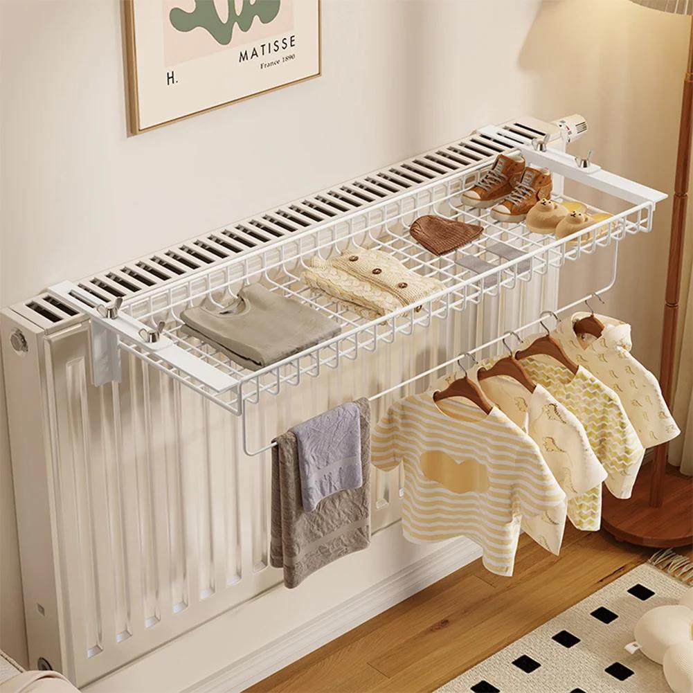 Robust Iron Radiator Rack with Punchfree Heating Pipe Hanger Design Adjustable Wall Spacing for Towels and Clothes