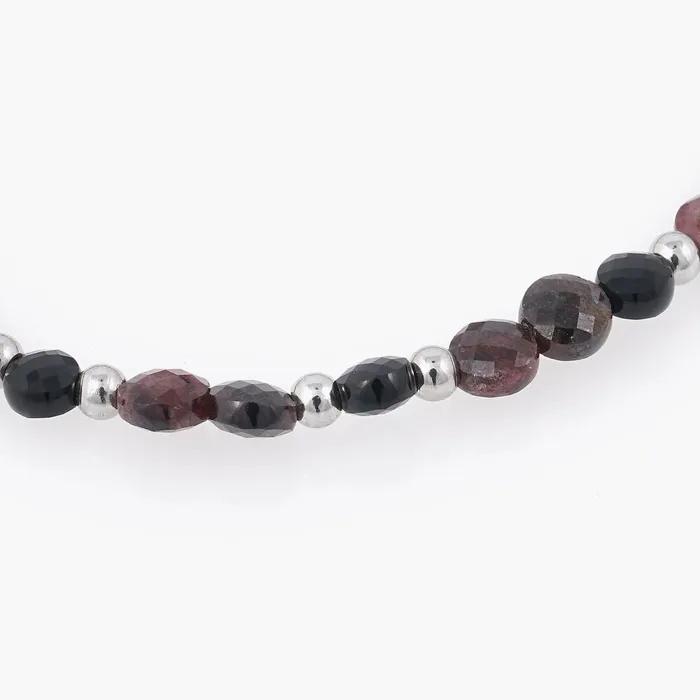 Micro-cut Flat Black Agate Garnet Mix Gemstone Bracelet (C2403AC1195_WI)