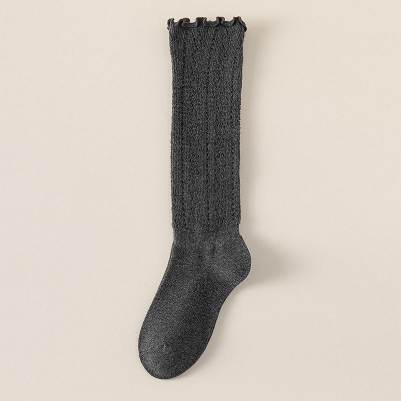 Chunky Knit Openwork Slouch Socks - Solid Color Calf & Over-the-Knee, Lace Miu Style, Anti-Slip Boneless Cotton Boot Socks
