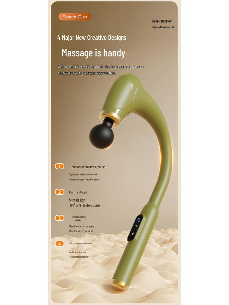 Curved Long-Handle Fascia Gun Massager for Neck, Shoulder, Waist, and Back
