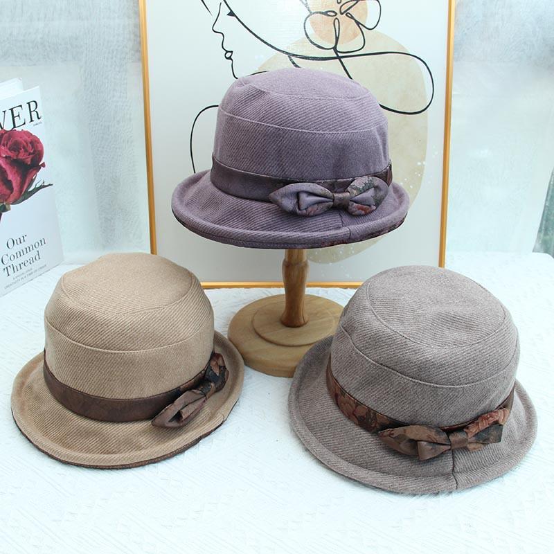 Middle-aged and elderly hat female autumn and winter old lady grandma foreign style cloth hat casual warm bucket hat mother old man basin hat