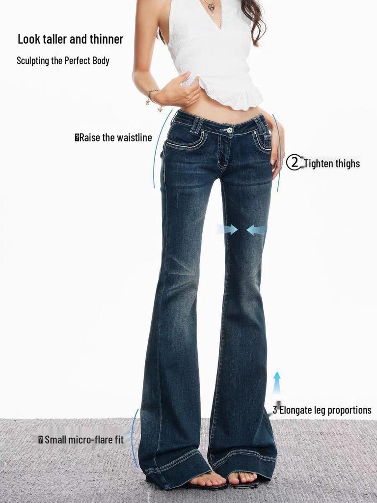 Jeans Micro-Flare a Vita Bassa Yi Mengling - Pantaloni Flare Elasticizzati Lavati da Donna, Primavera/Autunno