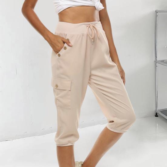 

Женские летние брюки, спортивные штаны с эластичной резинкой на талии, однотонные, мягкие, свободные, мягкие, повседневные, с декором на пуговицах, укороченные брюки, спортивная одежда