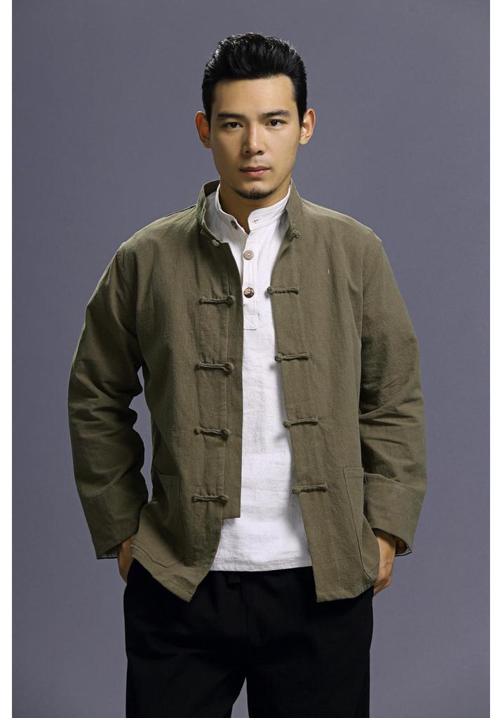Men's Ethnic Style Hemp Cotton Shirt - Stand Collar, Long Sleeve, Frog Buttons, Loose Fit (2026).